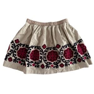 Peek Little Girls Floral Embroidery Cotton A Line Beige Skirt size M (6-7)